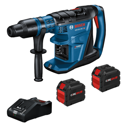 Bosch GBH18V-40C HD Turbo Brushless perceuse à percussion, avec deux batteries CORE18V et chargeur Active Air Cooling.