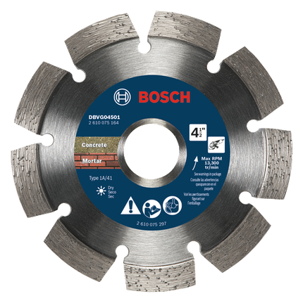 Disque diamanté segmenté de 4-1/2 po avec évidements en V pour coupes grossières