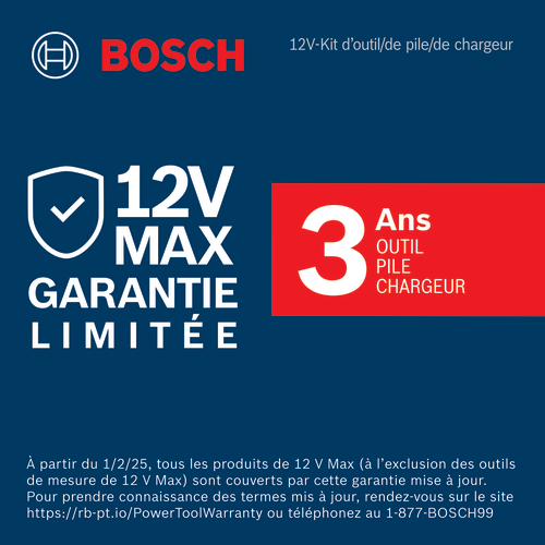 French warranty badges for 12V Max products.