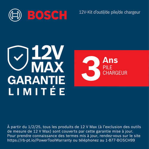 French warranty badges for 12V Max products.