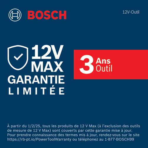 Badges de garantie en français pour les produits 12V Max Bosch.
