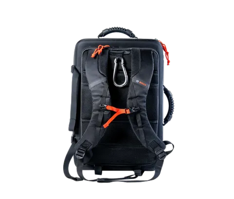 Sac à dos Bosch avec détails noirs et orange.