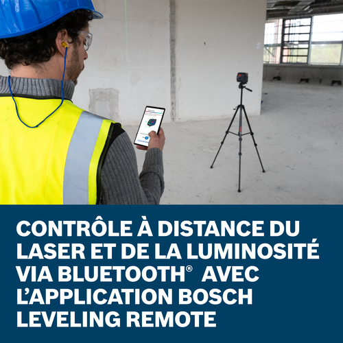 Bosch green beam line laser model GCL165-82CGL feature claim in french.