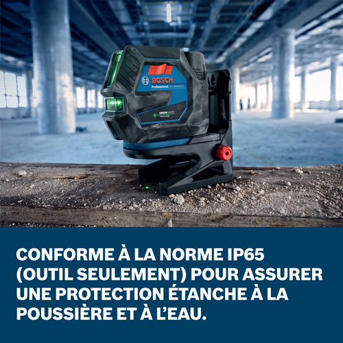 Bosch green beam line laser model GCL165-82CGL feature claim in french.