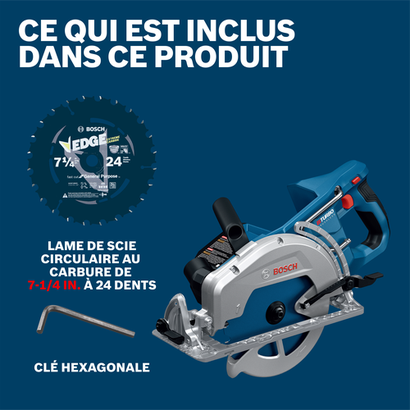 Bosch circular saw model GKW18V-26N image showcasing included items and accessories in box.
