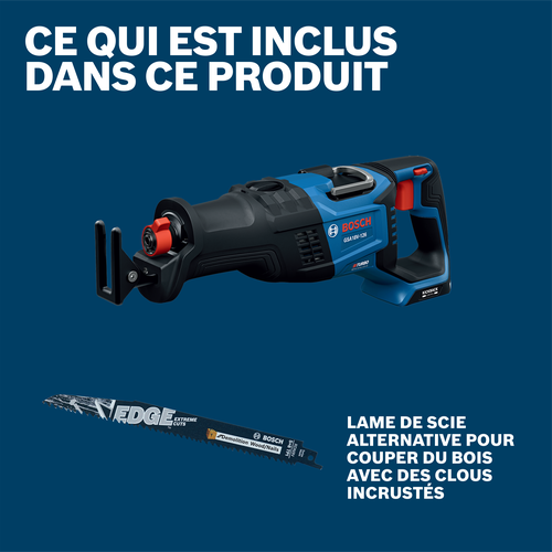 Bosch reciprocating saw GSA18V-126N product image showcasing included items and accessories in box.
