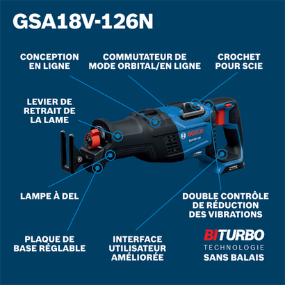 Bosch reciprocating saw GSA18V-126N on walkaround view.