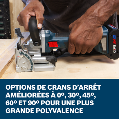 Bosch biscuit joiner model GFF18V-086N application images showcasing the main features of the tool.