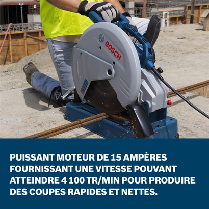 Bosch cut off saw GCO15-14 application images showcasing the main features of the tool.