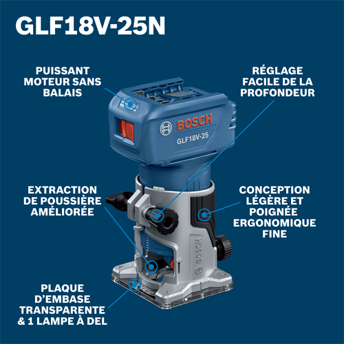 Bosch trim router GLF18V-25N product image on walkaround view.
