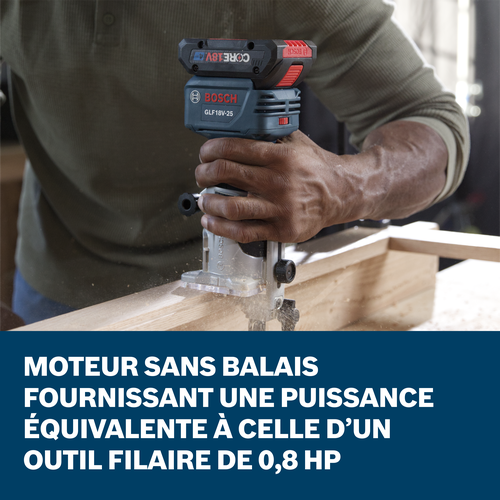 Bosch trim router GLF18V-25N product application images showcasing the main features of the tool.