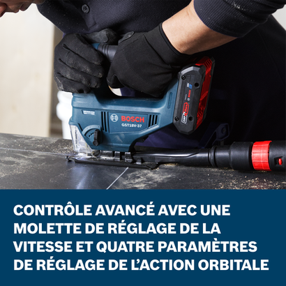 Bosch jig saw model GST18V-37N application images showcasing the main features of the tool.