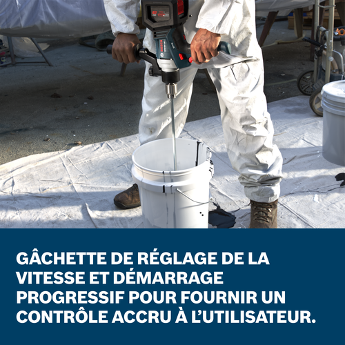 Images d’application du mélangeur Bosch GRW18V-120N présentant les principales caractéristiques de l’outil.