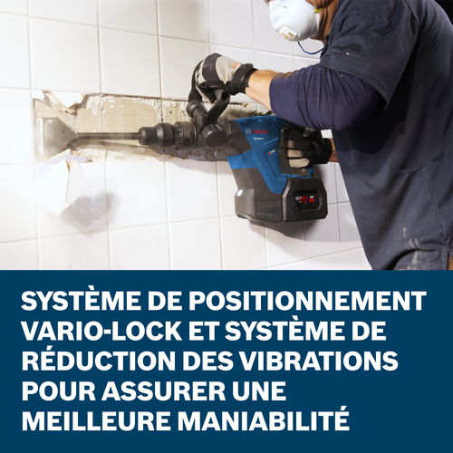 Images d’application du marteau-piqueur GSH18V-5L Bosch présentant les principales caractéristiques de l’outil.