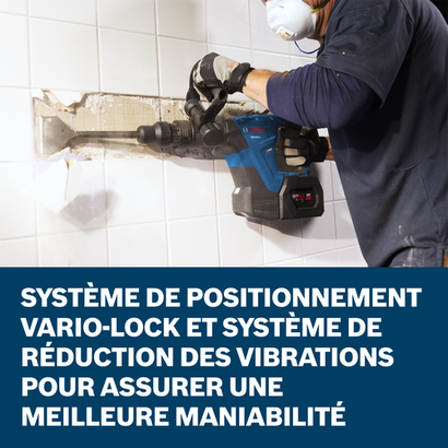 Bosch demolition hammer model GSH18V-5L product application images showcasing the main features of the tool.