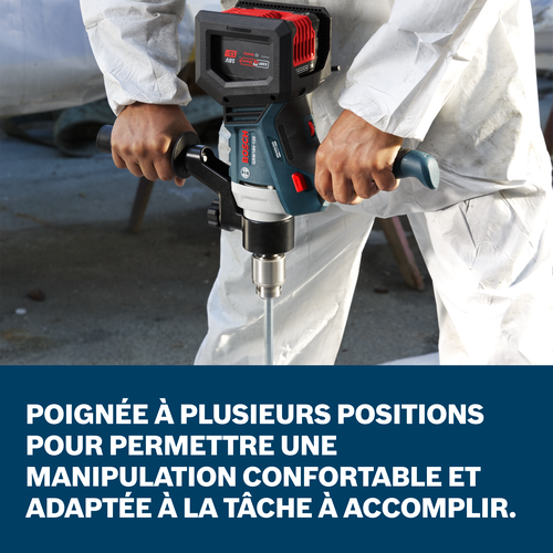 Bosch GRW18V-120N mud mixer application images showcasing the main features of the tool.