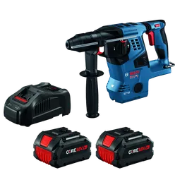 Bosch BULLDOG GBH18V-28C HD Boschhammer, chargeur et deux batteries CORE18V 8Ah.
