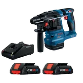 Bosch GBH18V-22 BULLDOG marteau perforateur rotatif avec deux batteries CORE18V 4Ah et chargeur.