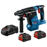 Perfeitamente. Aqui está a tradução:

Perforateur burineur Bosch BULLDOG GBH18V-24C, avec chargeur et deux batteries CORE 18V.