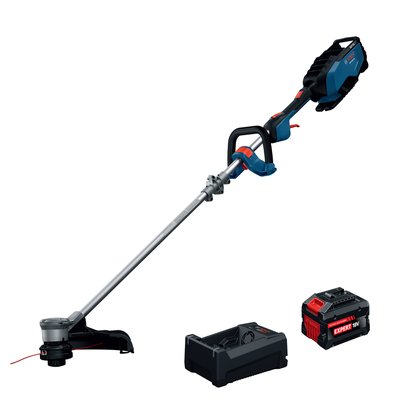 The Bosch GRT18V-40N18X 18V String Trimmer Kit w/ 8Ah Battery & 12V/18V Charger in the product image dynamic.