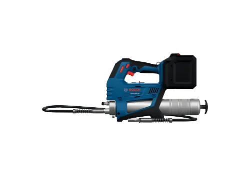 Image produit du pistolet à graisse Bosch GFP18V-10 18 V présentée en vue latérale sur fond blanc.