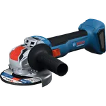 Rectifieuse angulaire Bosch GWX18V-8-2 18 V X-LOCK sans balais 4-1/2 po avec interrupteur coulissant, sans batterie, en vue isométrique.