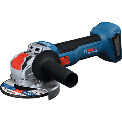Rectifieuse angulaire Bosch GWX18V-8-2 18 V X-LOCK sans balais 4-1/2 po avec interrupteur coulissant, sans batterie, en vue isométrique.