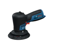 Image produit en vue dynamique de la polisseuse automobile sans fil Bosch GPX12V-125, sur fond blanc.