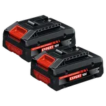 Batteries Bosch EXBA18V-40 EXPERT 18 V lithium-ion 4 Ah haute puissance, lot de 2, présentées sur fond blanc.