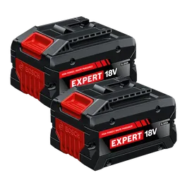Batterie Bosch EXBA18V-60-2PK EXPERT 18 V lithium-ion 6 Ah haute puissance, lot de 2, en image produit dynamique.