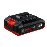 Image produit dynamique de la batterie Bosch GBA18V-20 18 V lithium-ion 2 Ah sur fond blanc.