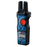 Image produit du multimètre à fourche Bosch GFM1000-15 avec l’écran allumé en vue isométrique sur fond blanc.