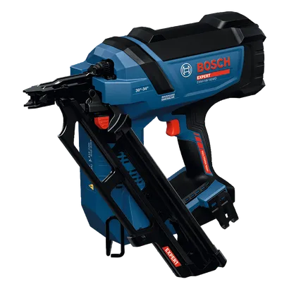 Image produit dynamique du cloueur de charpente EXPERT EXNH18V-90MDN, outil seul, sur fond blanc.