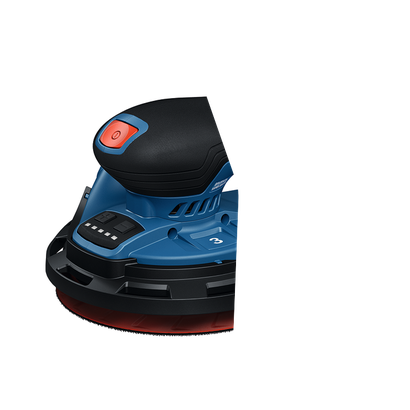 Image produit dynamique de la ponceuse excentrique Bosch GEX18V-150-3N 18 V de 6 po sur fond blanc.