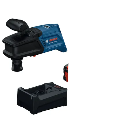 Image dynamique de la perceuse d’angle Bosch GRD18V-127HXB26X 18 V à couple élevé de 7/16 po, sur fond blanc.