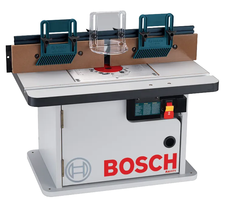 Product Image Dynamic Bosch RA1171 Cabinet Style Router Table on a white background.