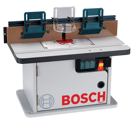 Product Image Dynamic Bosch RA1171 Cabinet Style Router Table on a white background.