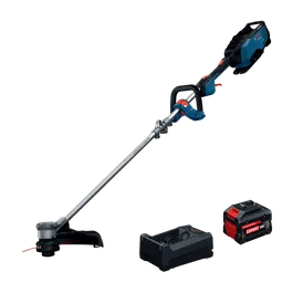 The Bosch GRT18V-40N18X 18V String Trimmer Kit w/ 8Ah Battery & 12V/18V Charger in the product image dynamic.