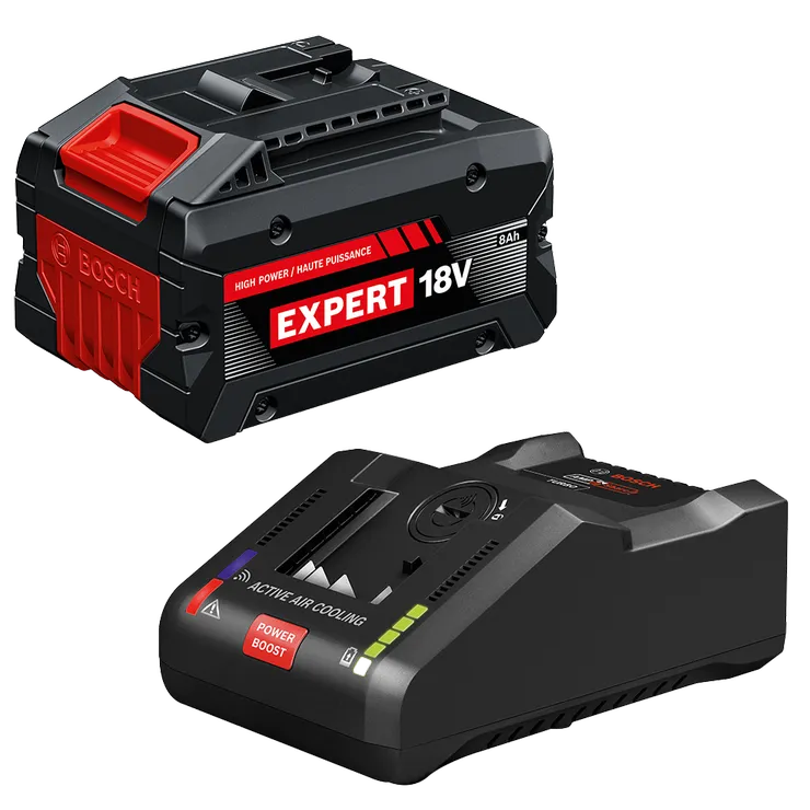 Bosch GXS18V-27N18X 18V Starter Kit with (1) Expert 18V 8 Ah High Power Battery and (1) 18V 16 Amp Battery Turbo Charger.