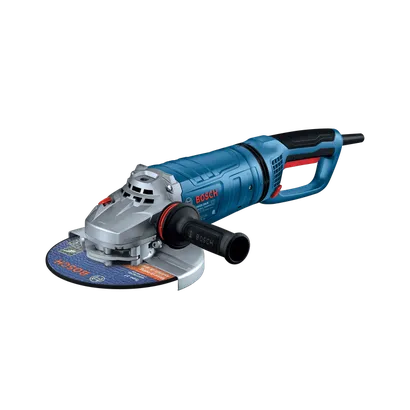 Bosch GWS22-230JR 9 In. Large Angle Grinder shown in a dynamic view on white background.