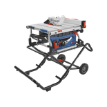 Product Image Dynamic of Bosch GTS15-10 10 In. Jobsite Table Saw with Gravity-Rise Wheeled Stand on a white background.