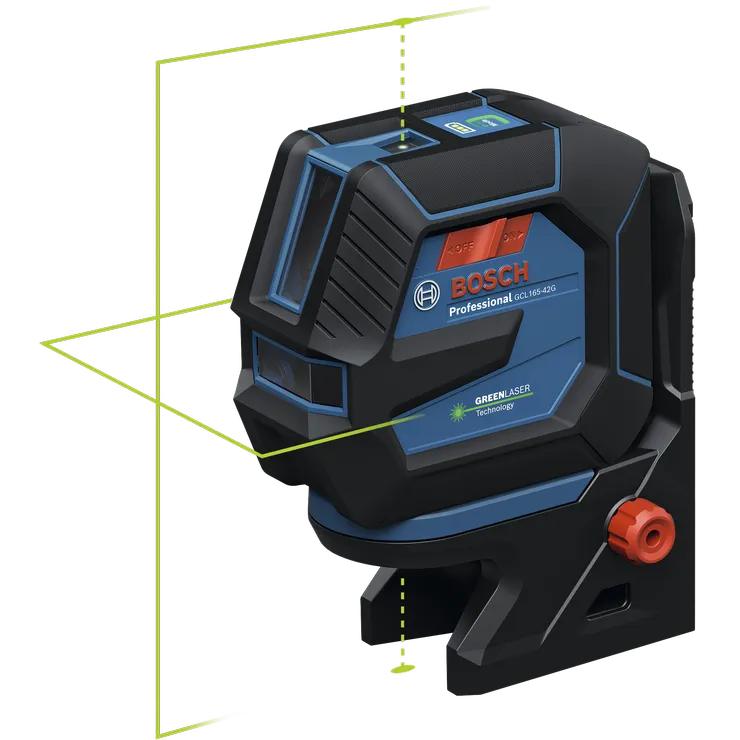 Product Image Dynamic of Bosch GCL165-42GL 3.7V Leveling and Alignment Laser on a white background.