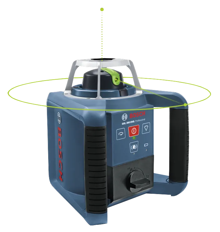 Product Image Dynamic of Bosch GRL 300 HVG Green-Beam Rotary Laser on a white background.