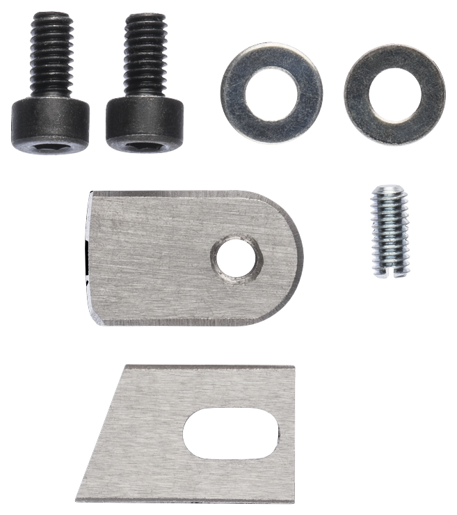 Product Image Dynamic of Bosch 3607010028 Upper/Lower Shear Blade Set on a white background.