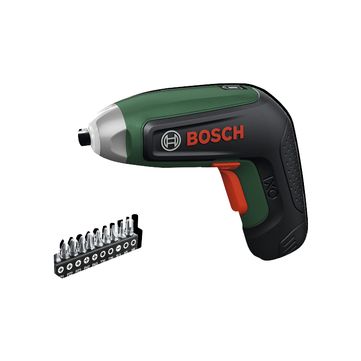 Product Image Dynamic of Bosch IXO 4V Max Screwdriver and Bits Set on a white background.