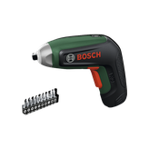 Product Image Dynamic of Bosch IXO 4V Max Screwdriver and Bits Set on a white background.