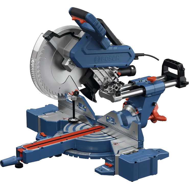 Product Image Dynamic of Bosch GCM340-305D 12 In. Dual-Bevel Slide Miter Saw on a white background.
