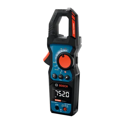 Product Image Dynamic of Bosch EXMC600-17 True RMS Clamp Meter on a white background.