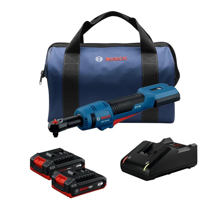 Product Image Dynamic of Bosch GRC18V-60B22 18V Cordless Ratchet Kit  on a white background.