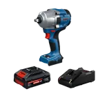 Dynamic Image of Bosch GDS18V-780B14X 18V Brushless ½ In. Mid-Torque Impact Wrench Kit on a white background.